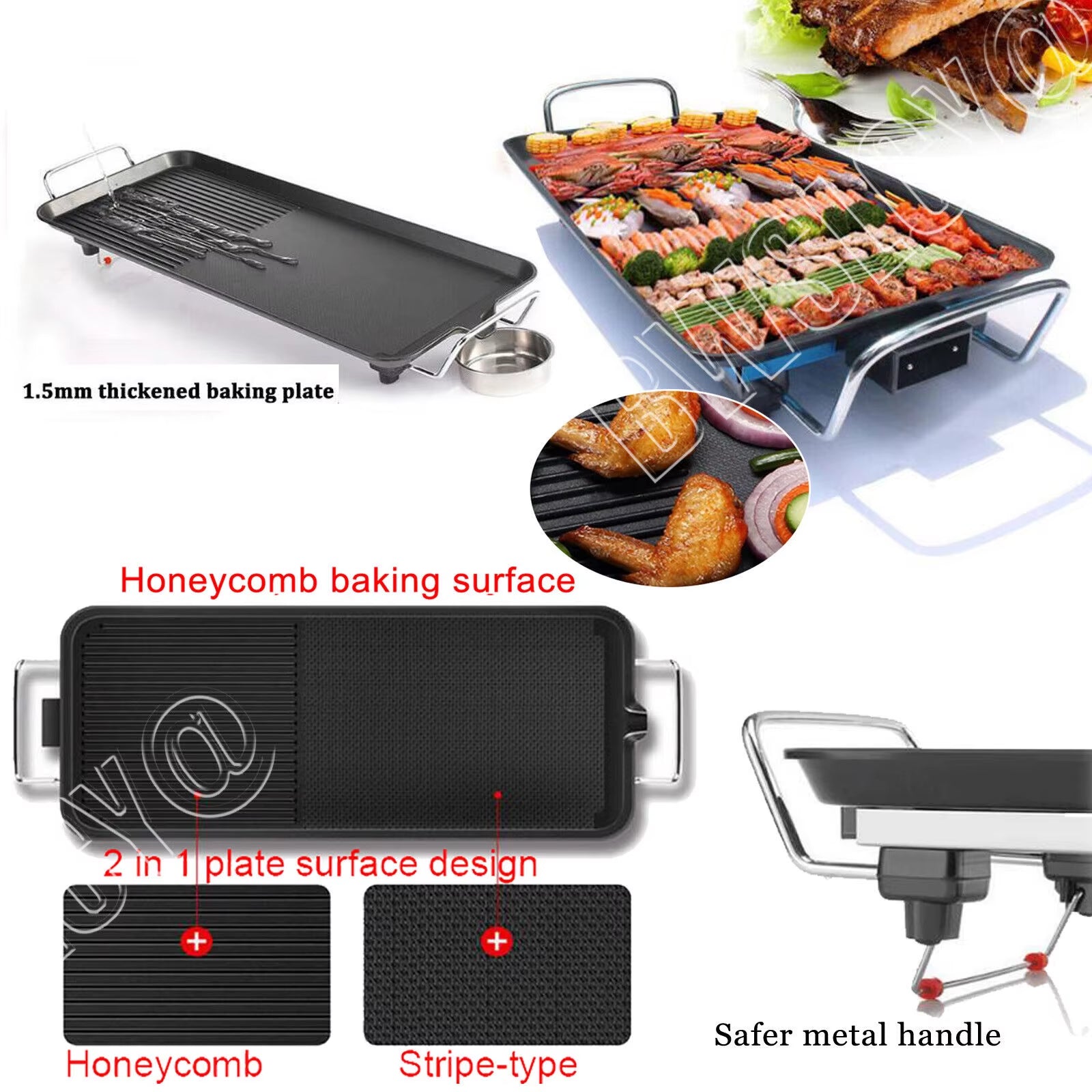 Electric Teppanyaki Grill Plate - Large Smokeless Non-Stick Tabletop Barbecue Hot Plate for Kitchen, Dinner Parties, and Camping