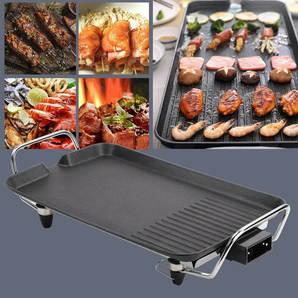 Electric Teppanyaki Grill Plate - Large Smokeless Non-Stick Tabletop Barbecue Hot Plate for Kitchen, Dinner Parties, and Camping