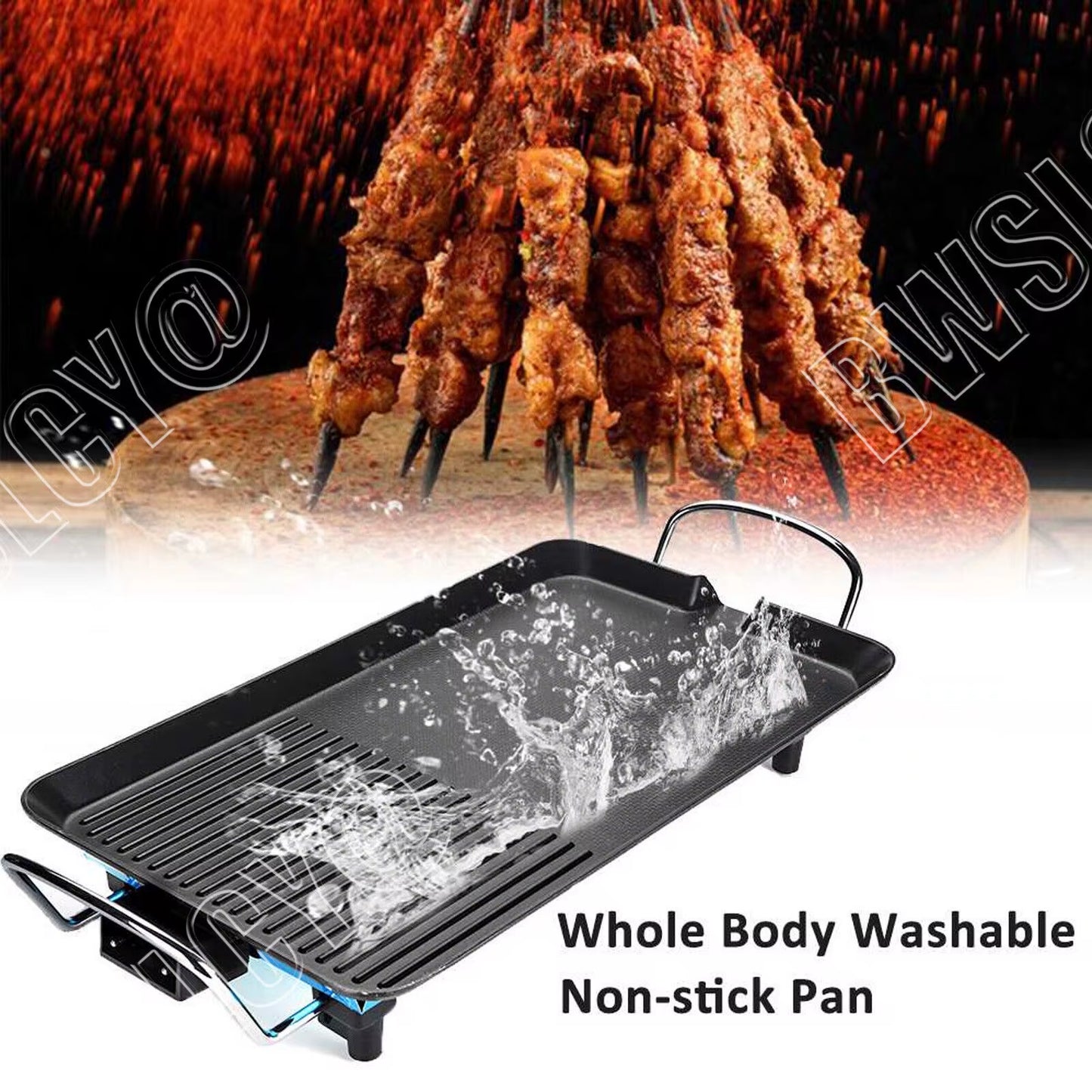 Electric Teppanyaki Grill Plate - Large Smokeless Non-Stick Tabletop Barbecue Hot Plate for Kitchen, Dinner Parties, and Camping