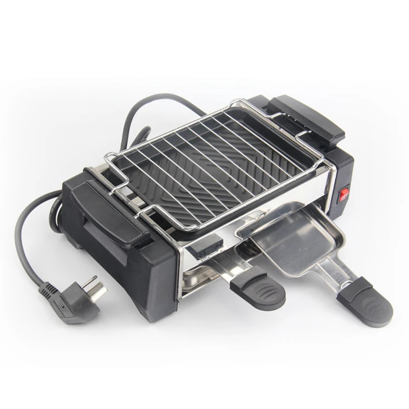 1000W Non-Stick Family Barbecue Electric Raclette Grill for 2 to 4 Person Smokeless Grill Raclette Pan Electric Griddle 220V