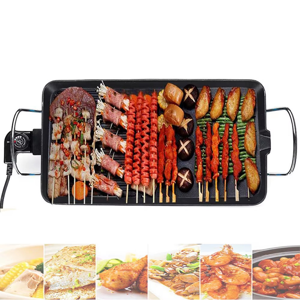 Electric Teppanyaki Grill Plate - Large Smokeless Non-Stick Tabletop Barbecue Hot Plate for Kitchen, Dinner Parties, and Camping